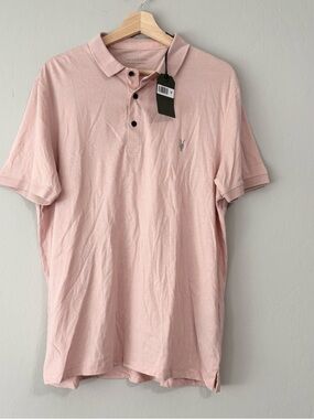 NEW AllSaints Cotton Light Pink Vidal Polo Mens Short Sleeve Top